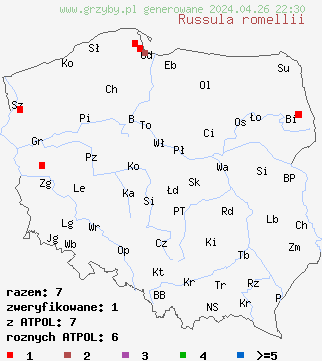 znaleziska Russula romellii na terenie Polski
