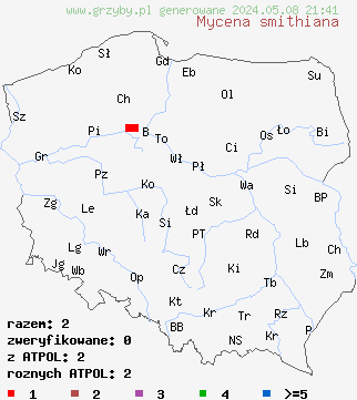 znaleziska Mycena smithiana na terenie Polski
