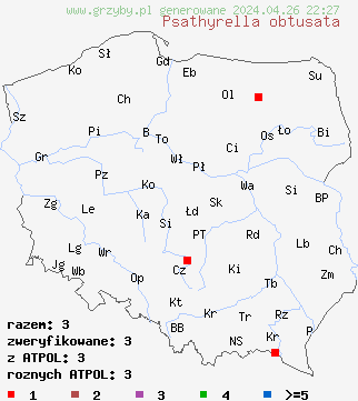 znaleziska Psathyrella obtusata na terenie Polski