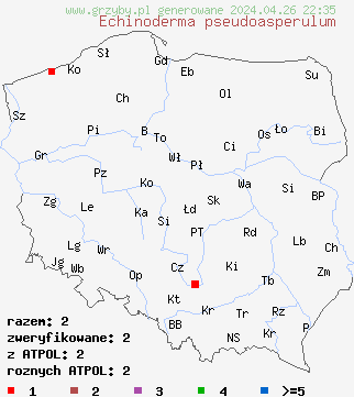 znaleziska Echinoderma pseudoasperula na terenie Polski