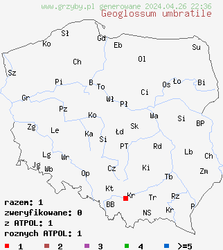 znaleziska Geoglossum umbratile na terenie Polski
