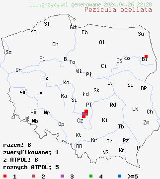 znaleziska Pezicula ocellata na terenie Polski