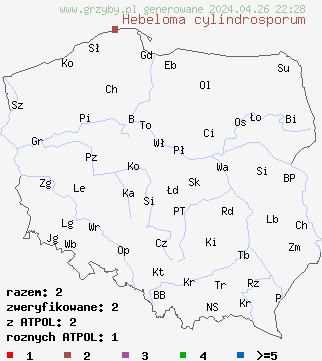 znaleziska Hebeloma cylindrosporum na terenie Polski