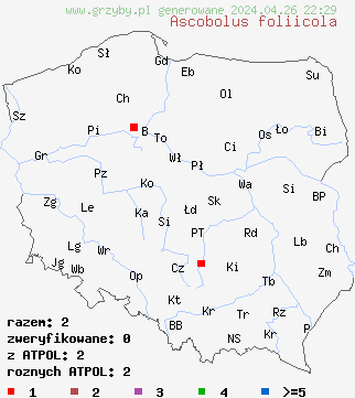 znaleziska Ascobolus foliicola na terenie Polski