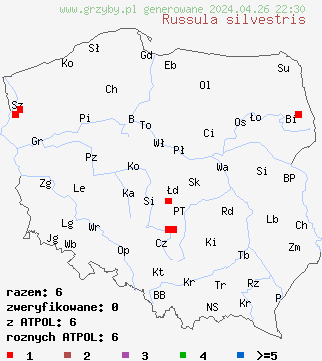 znaleziska Russula silvestris na terenie Polski