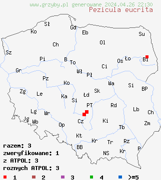 znaleziska Pezicula eucrita na terenie Polski