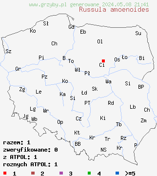 znaleziska Russula amoenoides na terenie Polski