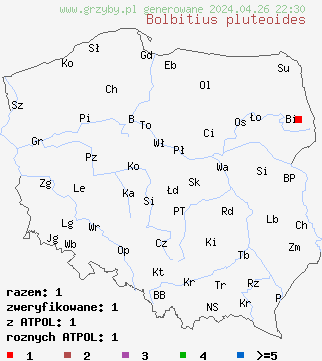 znaleziska Bolbitius pluteoides na terenie Polski