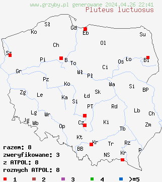 znaleziska Pluteus luctuosus na terenie Polski