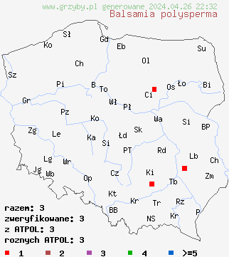 znaleziska Balsamia polysperma na terenie Polski
