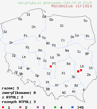 znaleziska Ascobolus viridis na terenie Polski