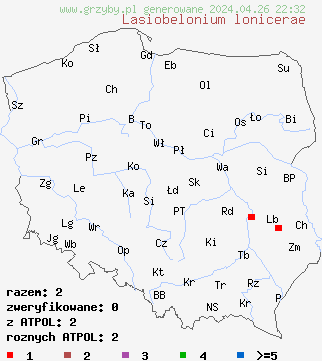 znaleziska Lasiobelonium lonicerae na terenie Polski