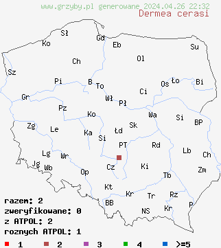 znaleziska Dermea cerasi na terenie Polski