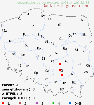 znaleziska Gautieria graveolens na terenie Polski