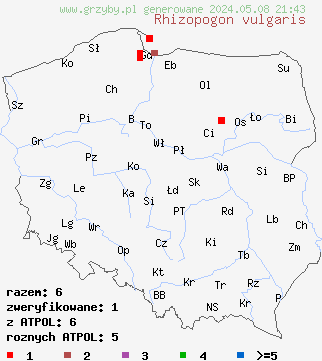 znaleziska Rhizopogon vulgaris (piestrówka wąskozarodnikowa) na terenie Polski