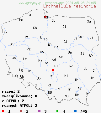 znaleziska Lachnellula resinaria na terenie Polski